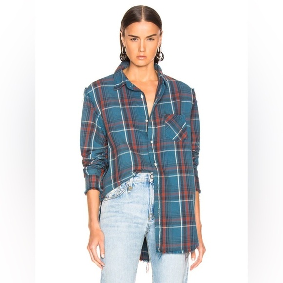 R13 Shredded Seam Shirt in Blue Plaid Flannel size XS - Picture 1 of 8